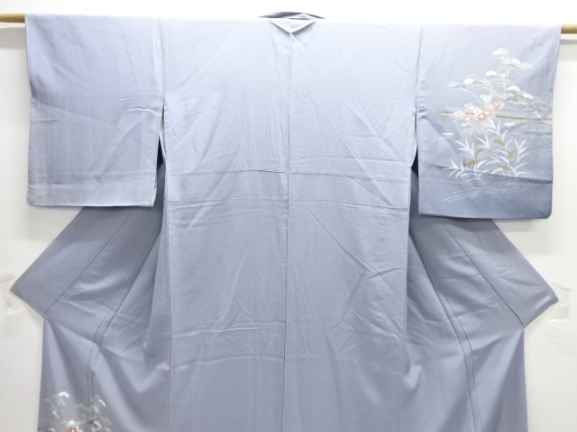  橋に草花模様一つ紋訪問着(重ね衿付き)